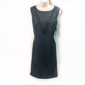 NWT Antonio Melani Charcoal Beaded V Sheath Dress Sz 6